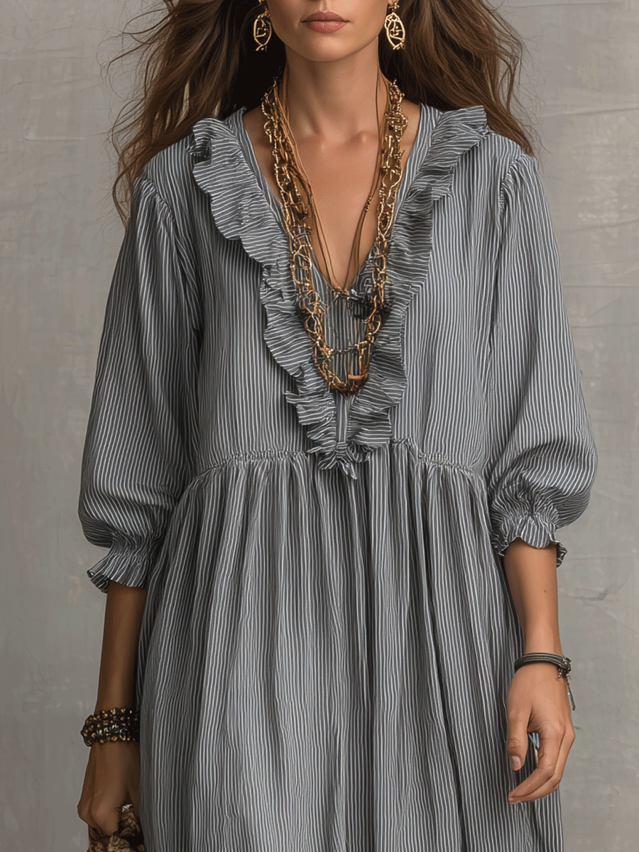 Bohemian Ruffle-Trim Flowy Maxi Dress