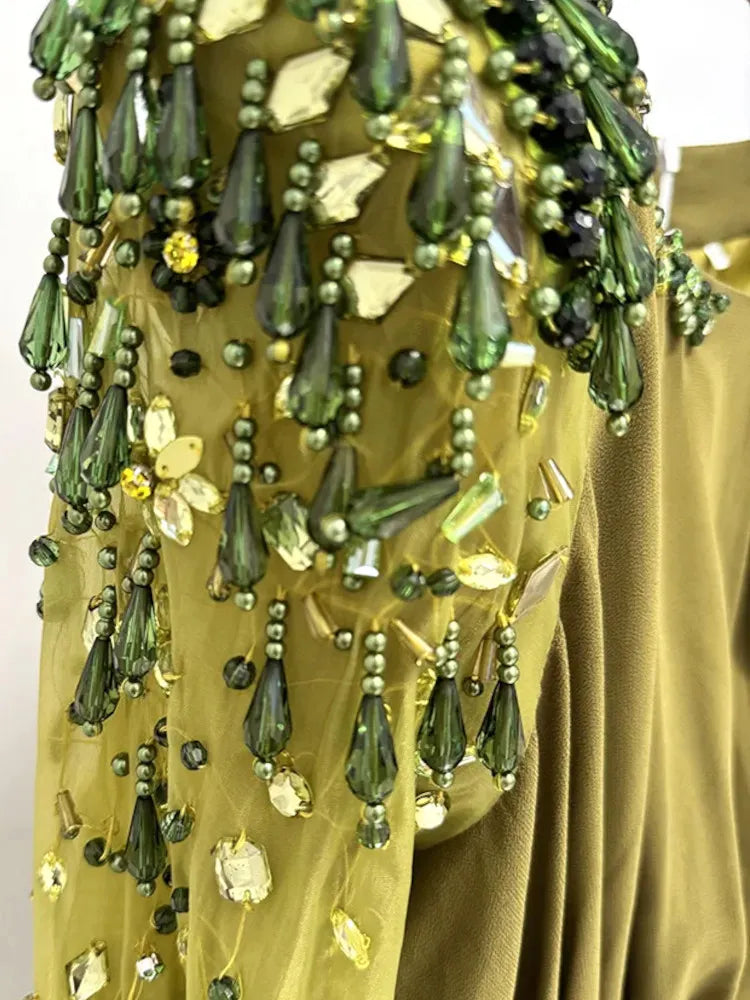Long Sleeve Crystal Maxi Dress Green