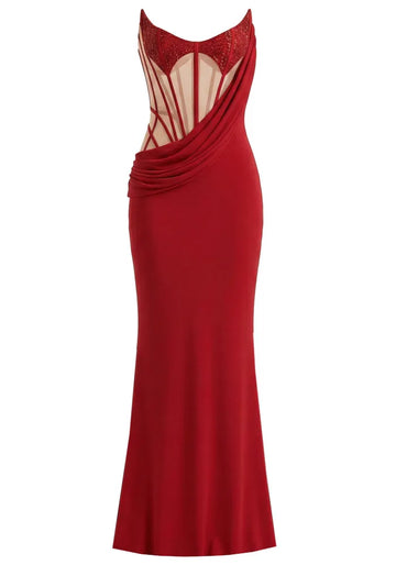 Strapless Sequin Structured Maxi Dress Red