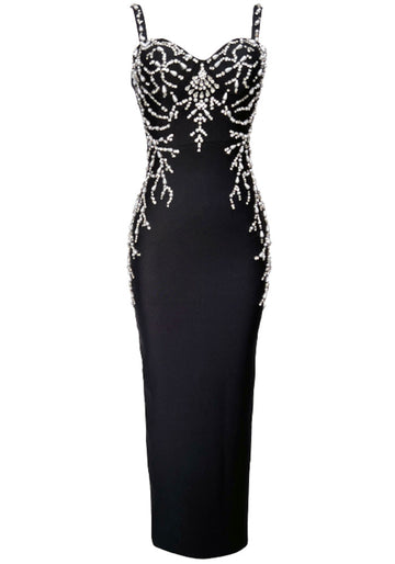Crystal Embellished Maxi Dress Black