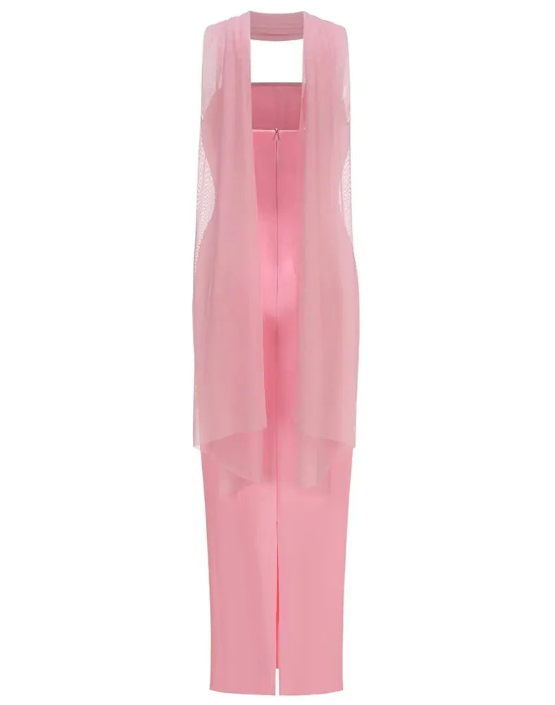 Strapless Scarf Maxi Dress Pink