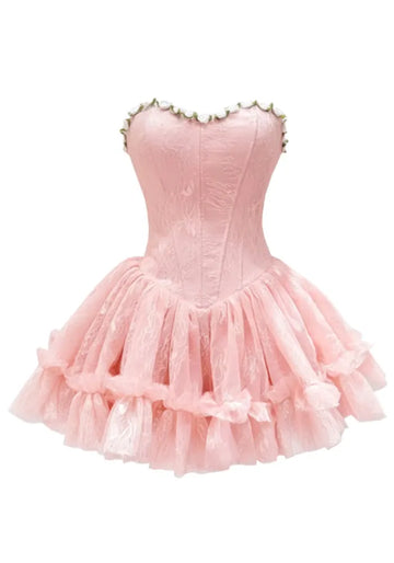 Strapless Floral Skater Dress Pink