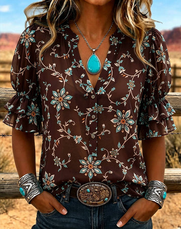 Vintage Art Print Comfortable Summer Fabrics Casual Shirt