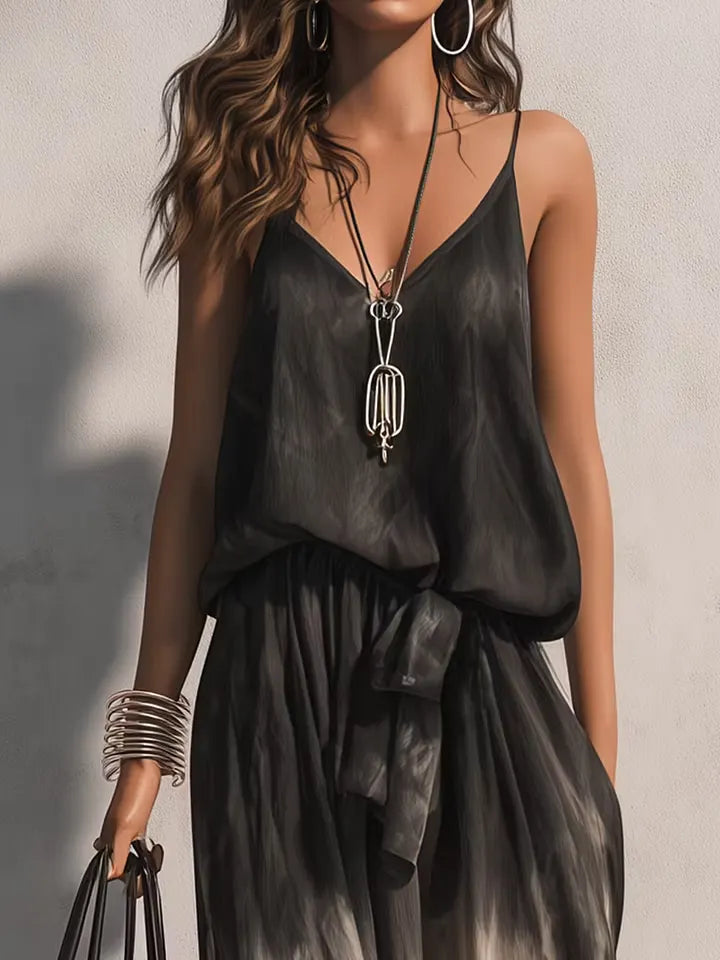 Black Cami Top Ombre A Line Maxi Skirt Set