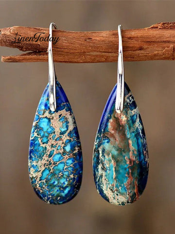 Women's Natural Teardrop Shape Emperor Stone Earrings