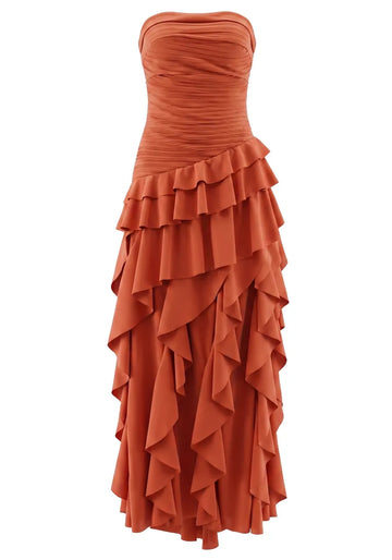 Strapless Ruffle Maxi Dress Orange