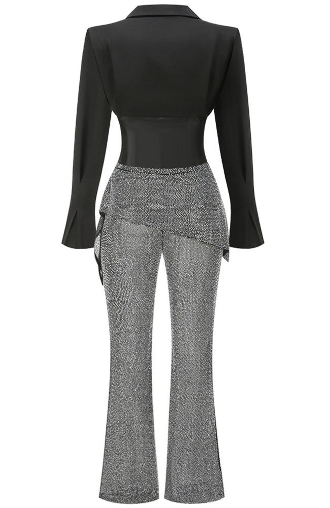Long Sleeve Sparkly Two Piece Jumpsuit Black
