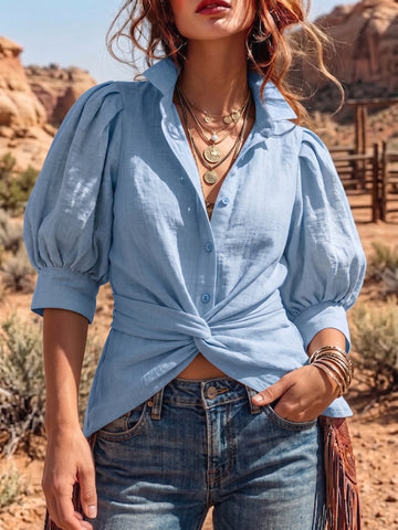Women's Vintage Puff Sleeve Top