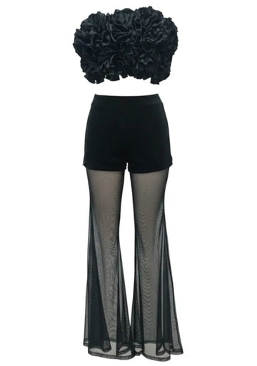 Strapless Floral Two Piece Jumpsuit Black