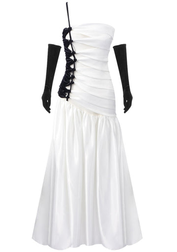 One Shoulder Velvet Insert Maxi Dress Black White