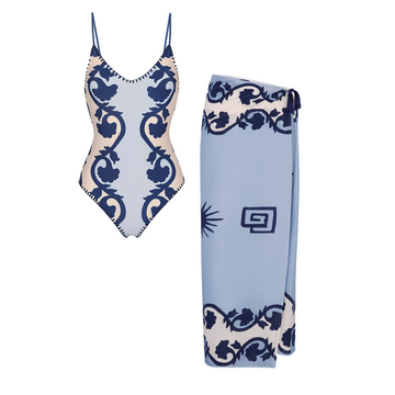 Midnight Blue Ethnic-style Print Swimsuit set(s)