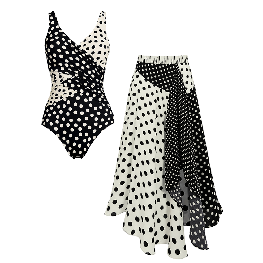 Black & White Color Blocking Polka Dots Swimsuit set(s)