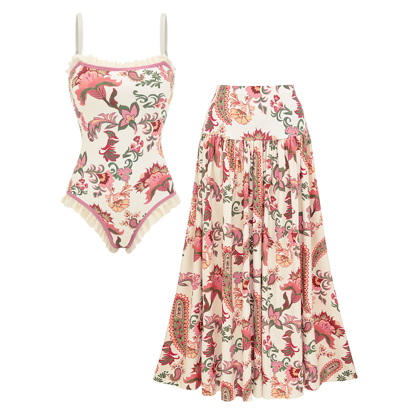 Ruffle Pink Paisley Print Swimsuit set(s)