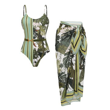 Adjustable shoulder straps Green Print Swimsuit Set(s)
