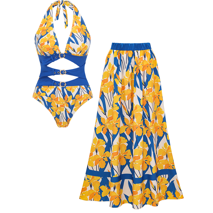 Iris Print Cut-out  Swimsuit set(s)