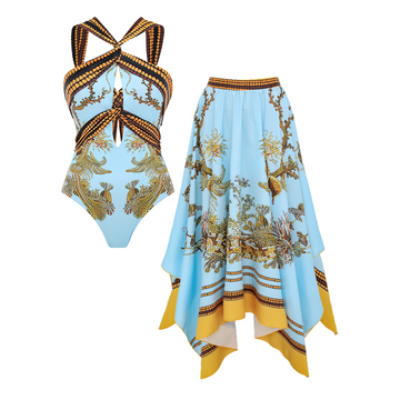 Marine Life Print Halter-neck Swimsuit set(s)