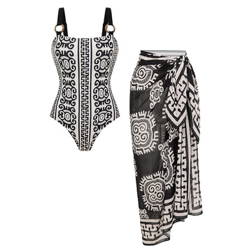 Adjustable Shoulder Straps Black Print Swimsuit Set(s)