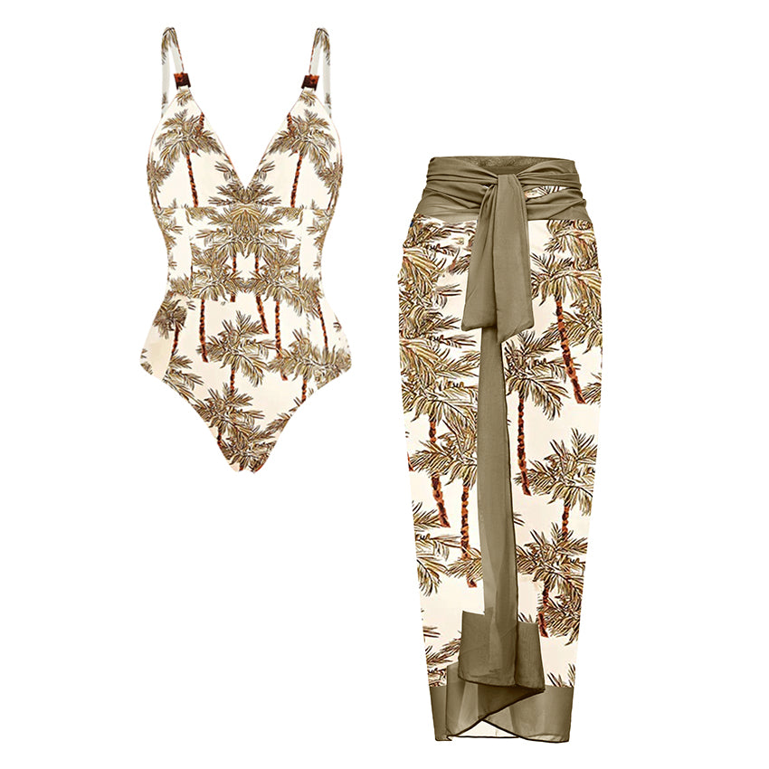 Adjustable shoulder straps Coconut Tree Print Swimsuit Set(s)