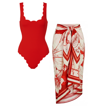 Red Color Laser Cutting Swimsuit Set(s)