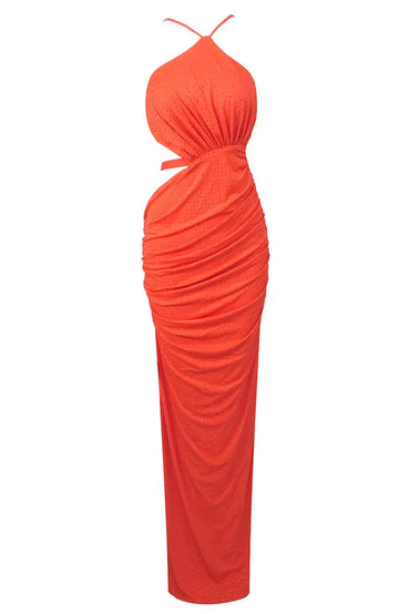 Halter Draped Maxi Dress Orange
