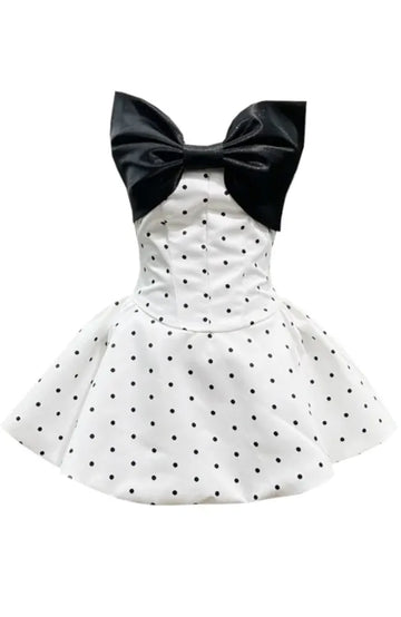 Strapless Bow Corset A Line Dress Black White