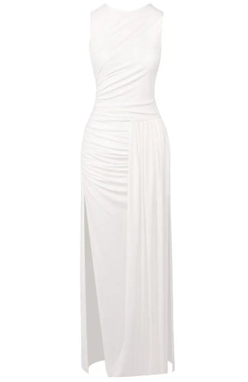 Draped Design Maxi Dress White