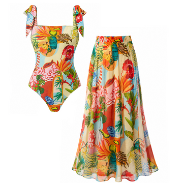 Adjustable Shoulder Straps Printed Swimsuit Set(s)