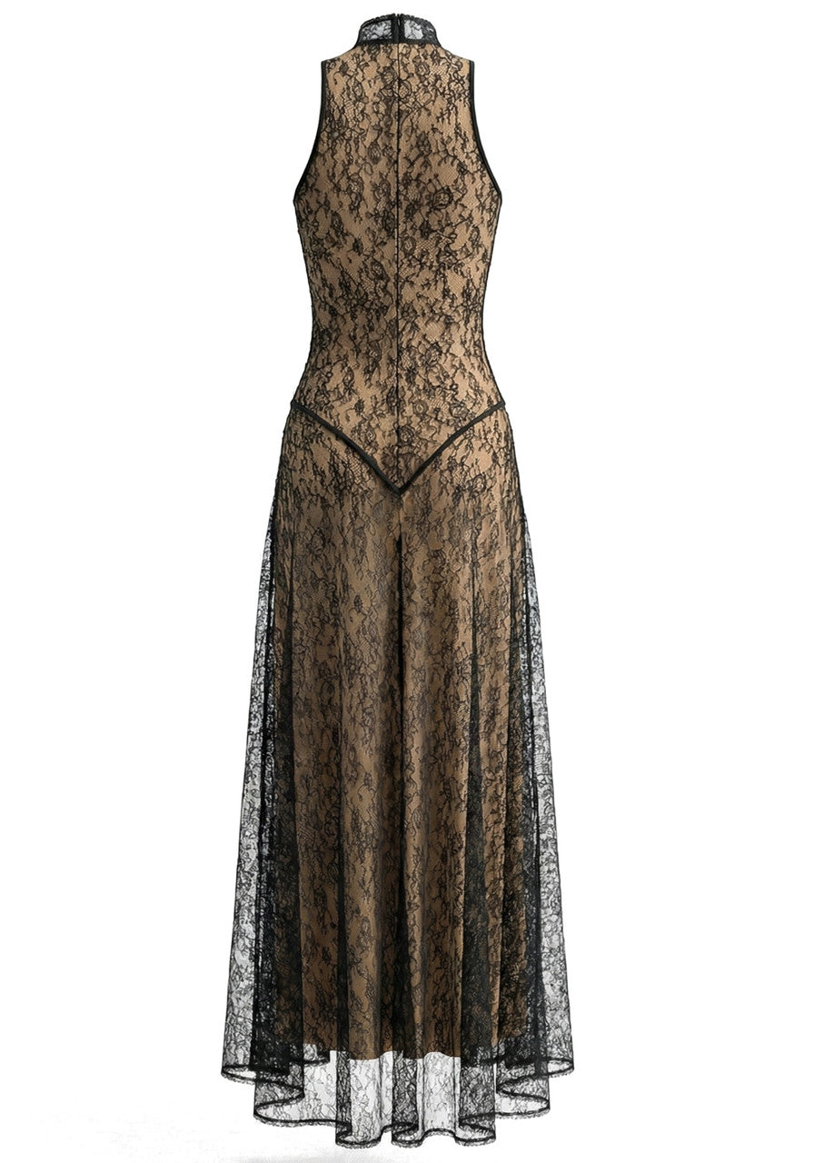 Lace A Line Maxi Dress Black