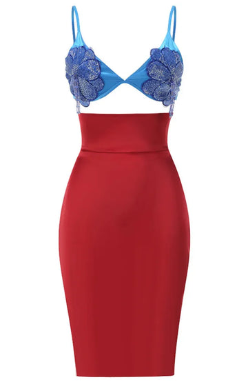 Floral Two Piece Dress Blue Red