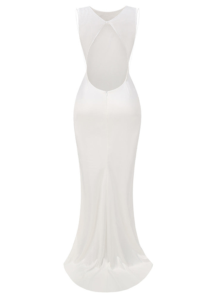 Mesh Insert Maxi Dress White
