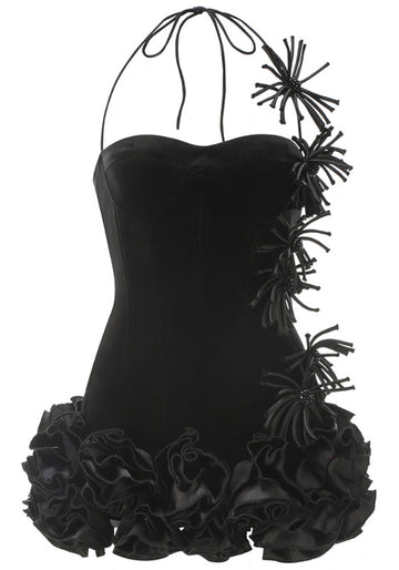 Halter Corset Floral Dress Black
