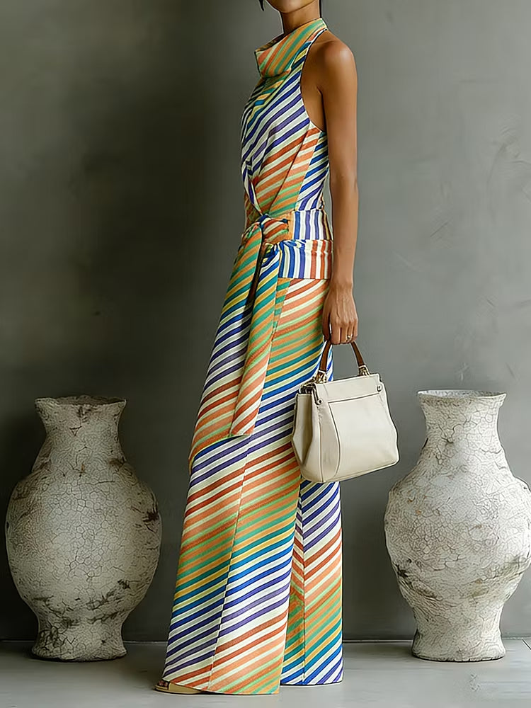 Artistic Striped Two-Piece Vacation Set