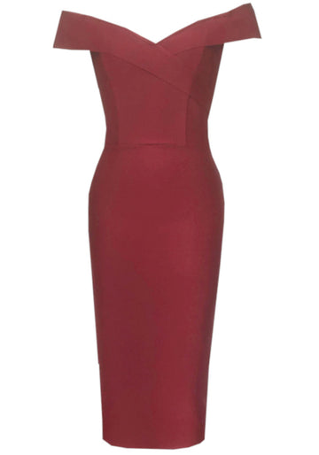 Bardot Midi Dress Burgundy