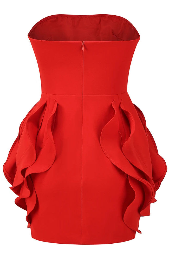 Strapless Flower Detail Dress Red