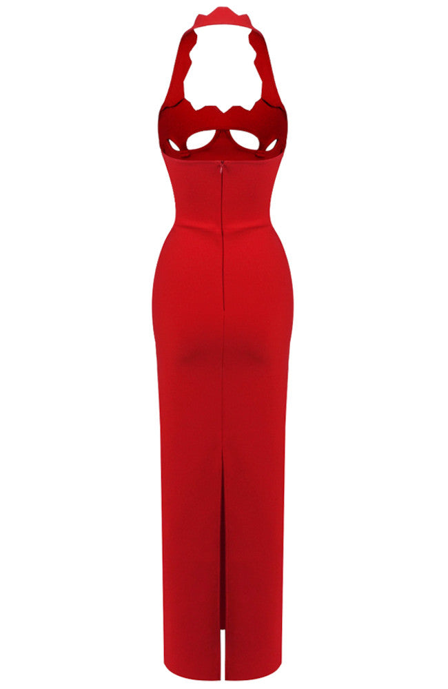 Halter Underboob Cut Out Maxi Dress Red