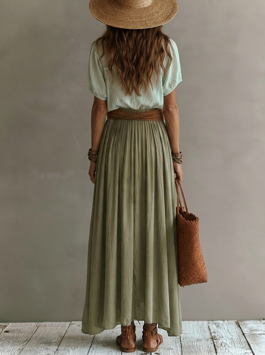 Chic Bohemian-Style Loose Top and Skirt Two-Piece Set(Waist Sash Not Included)