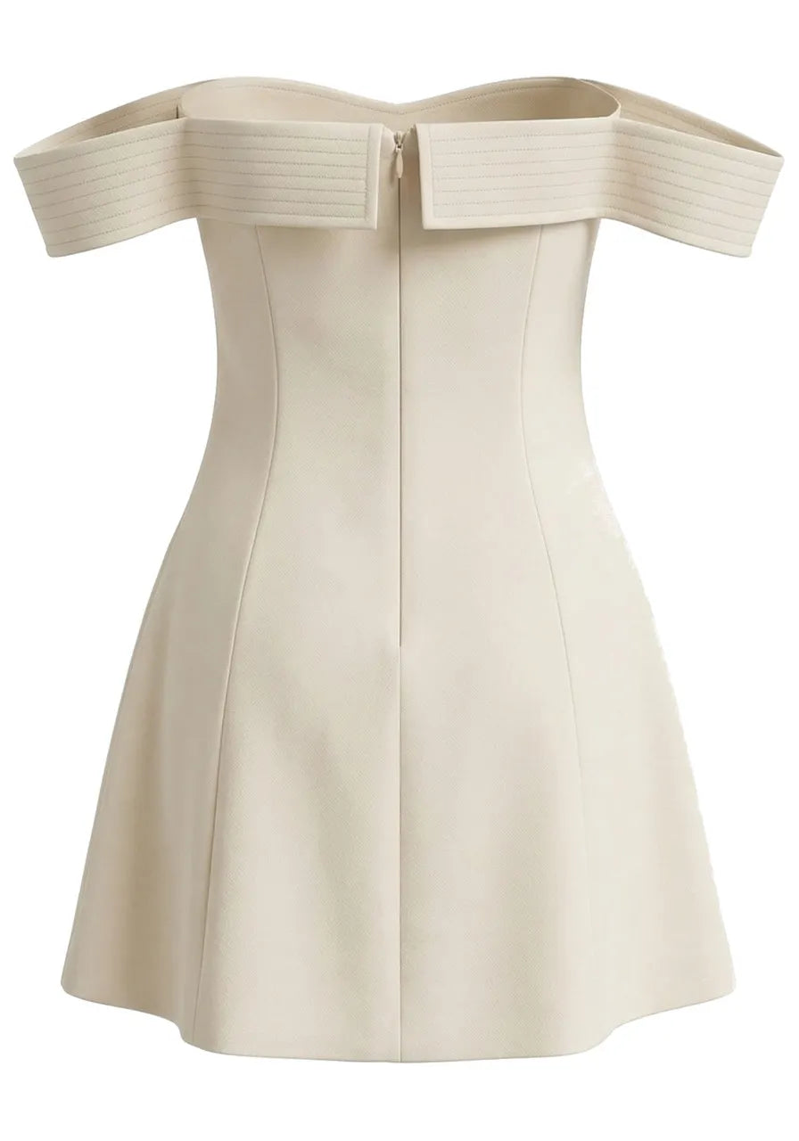 Ribbed Bardot A Line Dress Ivory