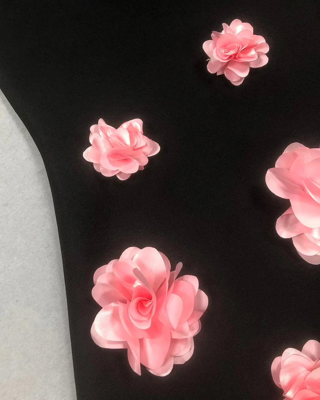 Strapless Floral Detail Maxi Dress Black Pink