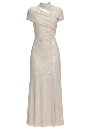 Short Sleeve Sparkly A Line Midi Dress Ivory