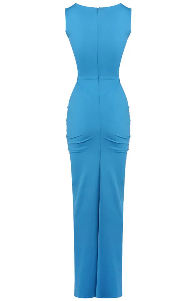 Draped Cut Out Detail Maxi Dress Blue