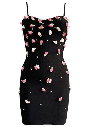 Floral Pearl Dress Black