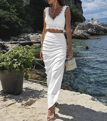 Lace V Neck Bikini Swimsuit and Skirt