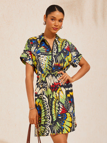 Jungle Butterfly Slight Stretch Short Dress