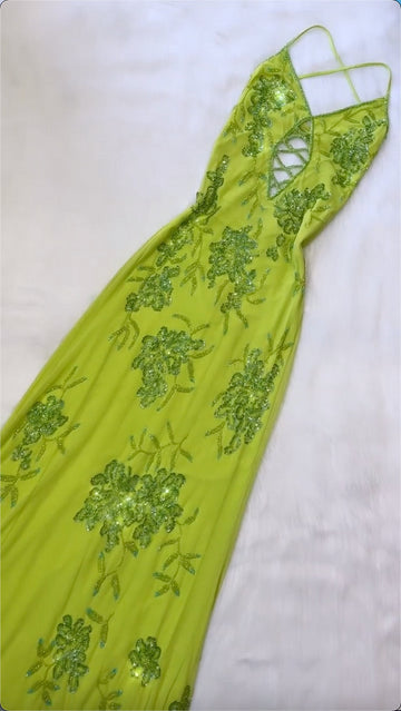 Green luxury gorgeous fashion elegant exquisite floral beading long fairy chiffon ball gown evening dress party dress prom dress