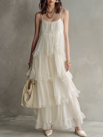 Ethereal Ivory Tiered Maxi Dress