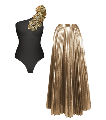 Golden 3D Flower Black or White One Piece Swimsuit  and Skirt