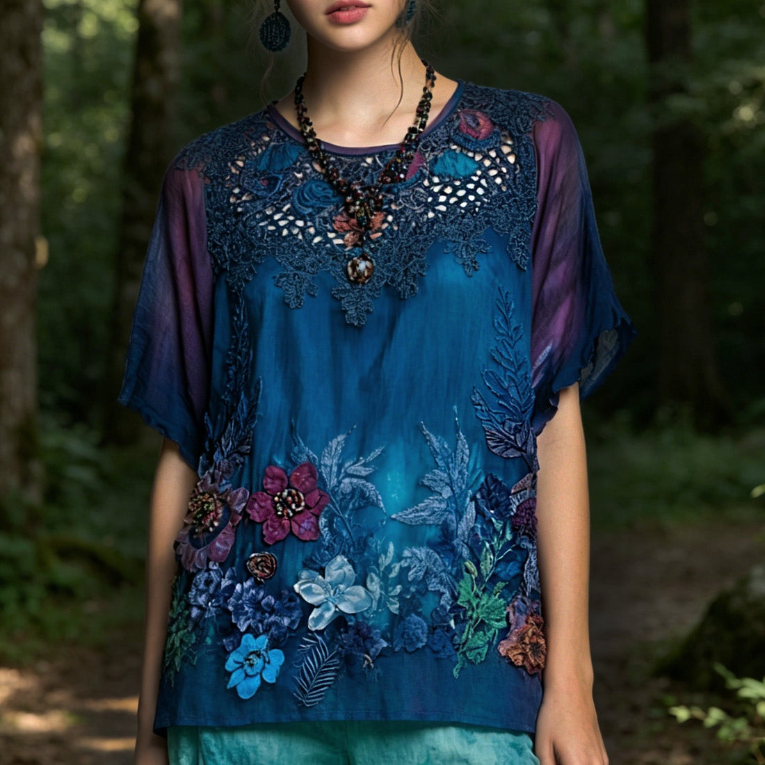 Women's Retro Bohemian Floral Print T-shirt