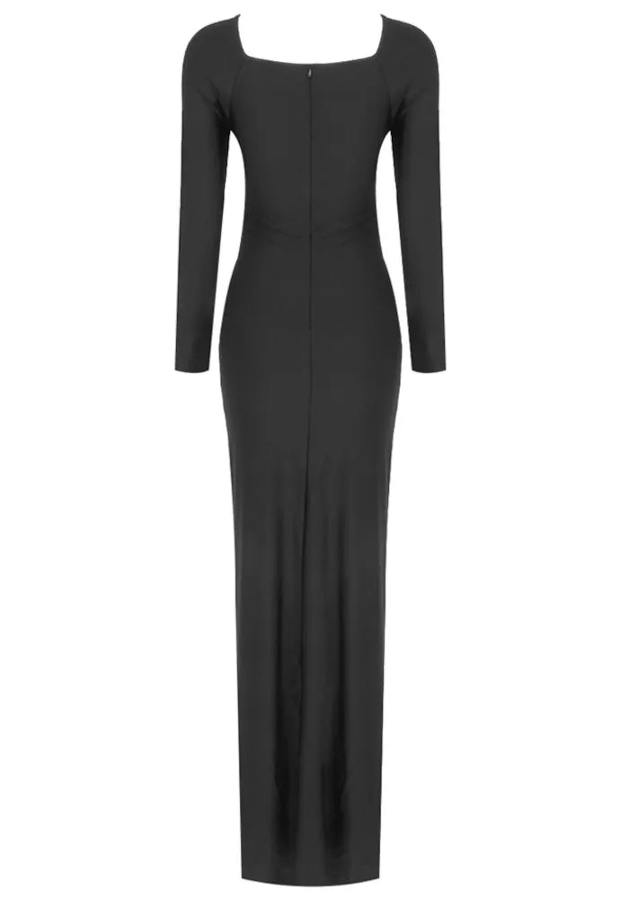 Long Sleeve Cut Out Front Maxi Dress Black