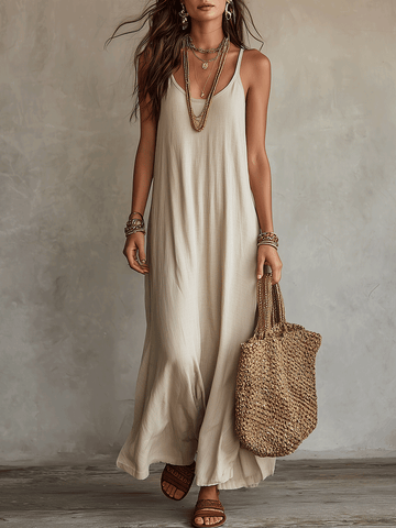 Effortless Bohemian Relaxed Linen Slip Maxi Dress
