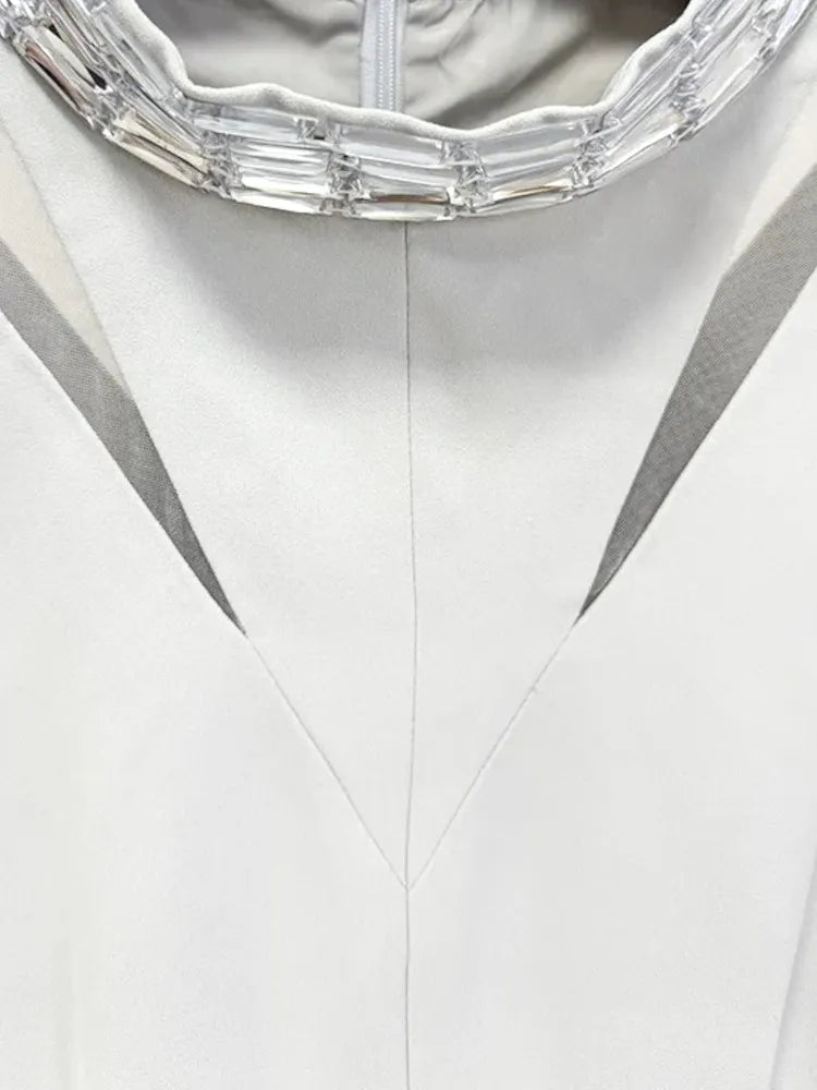 Long Sleeve Crystal Maxi Dress Light Grey